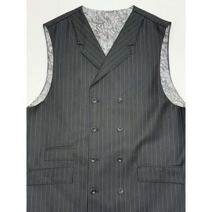 Caravelli Waistcoat 44R Black w/Gray Pinstripe Double Breasted Adjustable Buckle